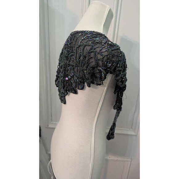 Vintage Intricate Beaded Sheer Bolero Shrug Interlude California Handmade Black - Picture 4 of 7